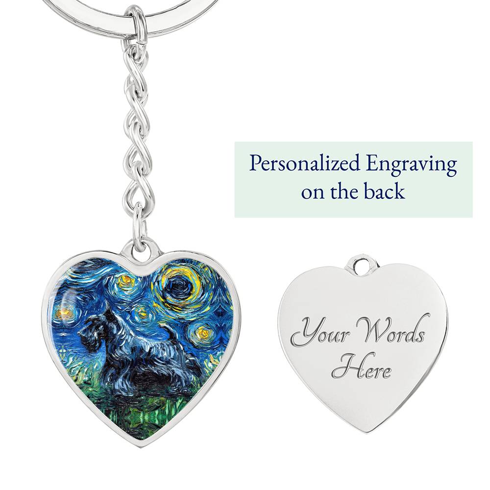 Scottish Terrier Starry Night Heart Keychain