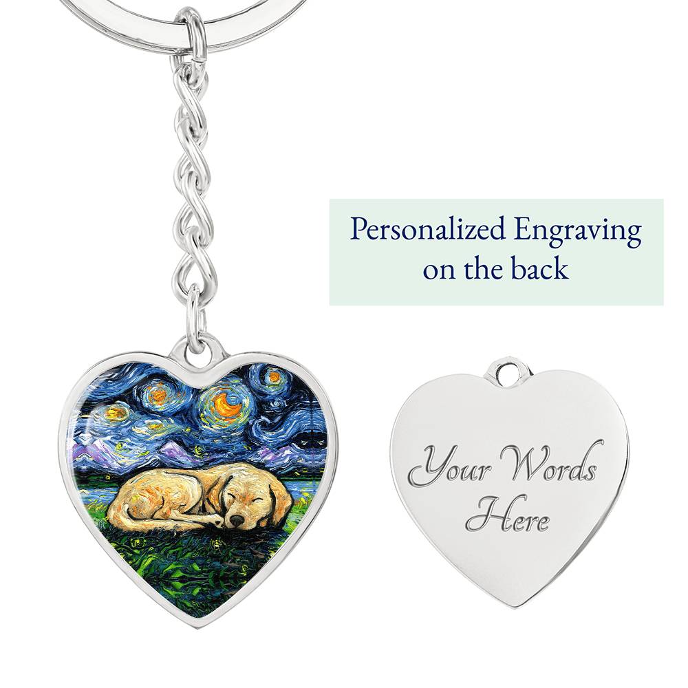 Sleeping Yellow Labrador Starry Night Heart Keychain
