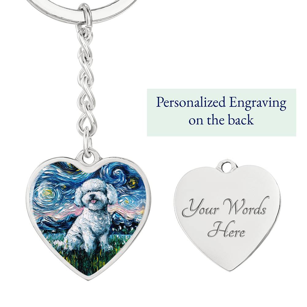 Bichon Frise Starry Night Heart Keychain