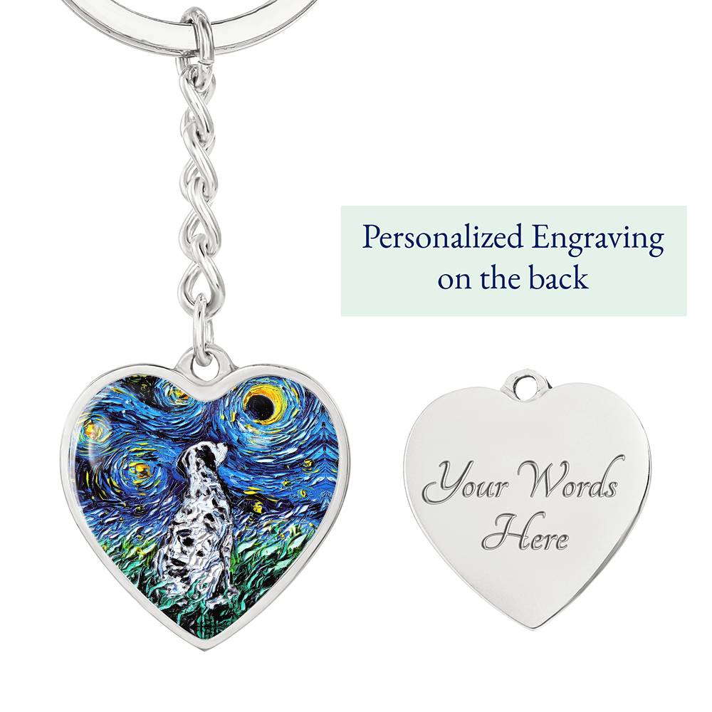 Dalmatian Starry Night Heart Keychain