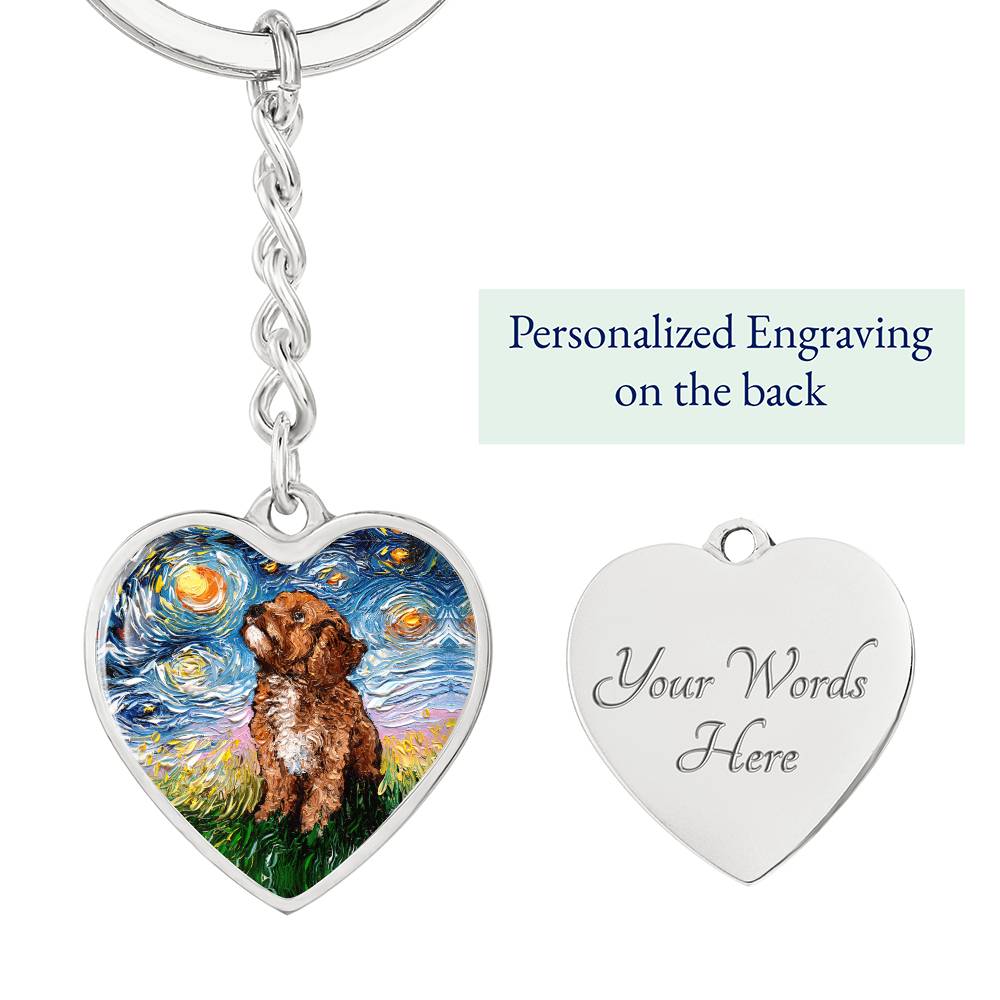 Cavapoo Starry Night Heart Keychain