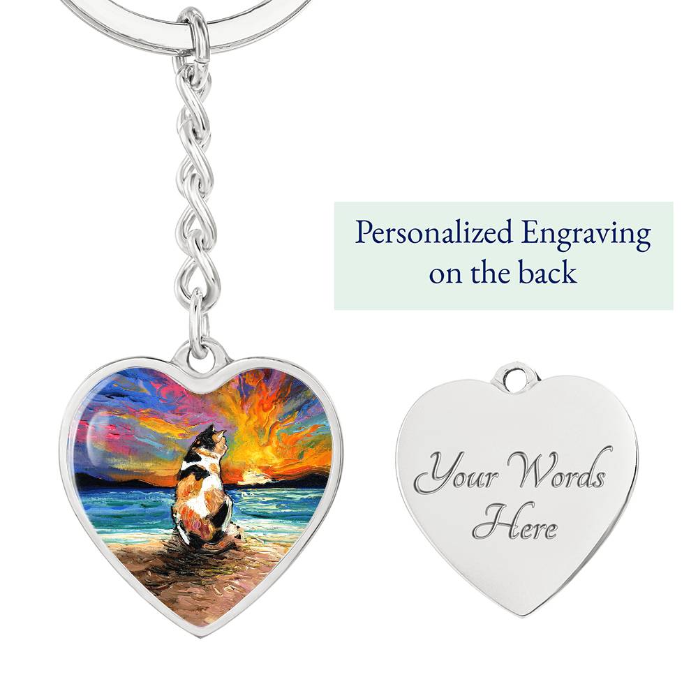 Beach Days - Calico Cat Heart Keychain