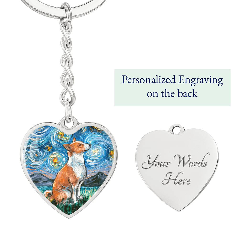 Basenji Starry Night Heart Keychain