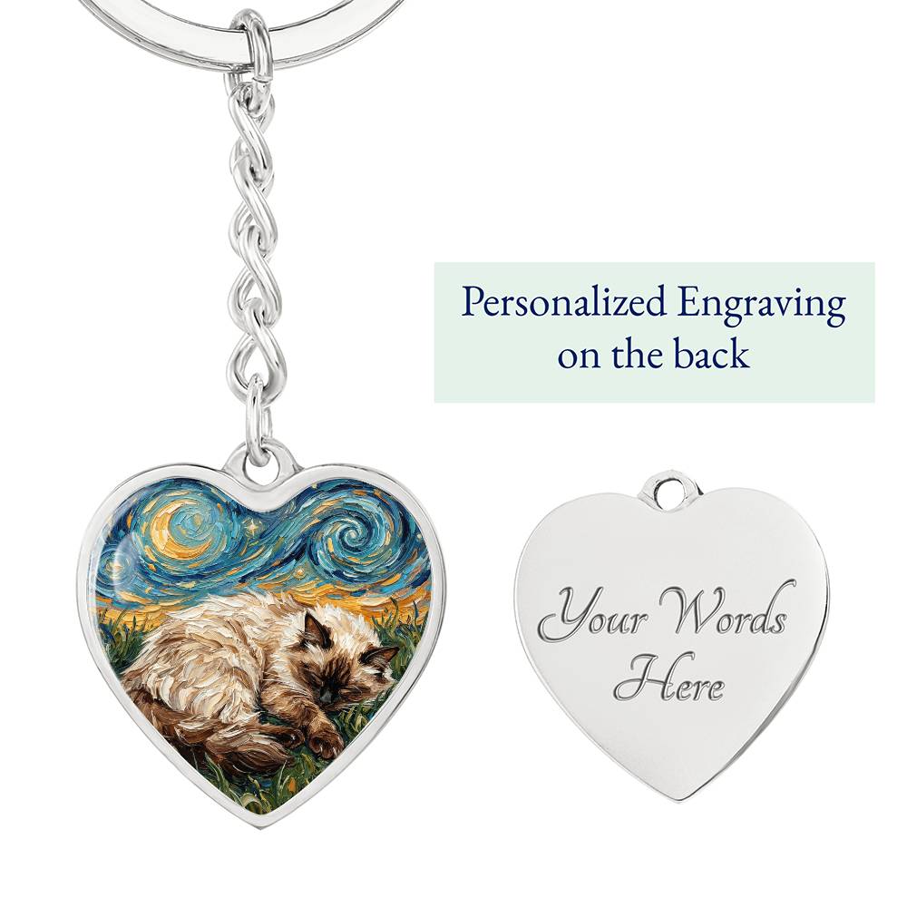 Sleepy Birman Night Heart Keychain