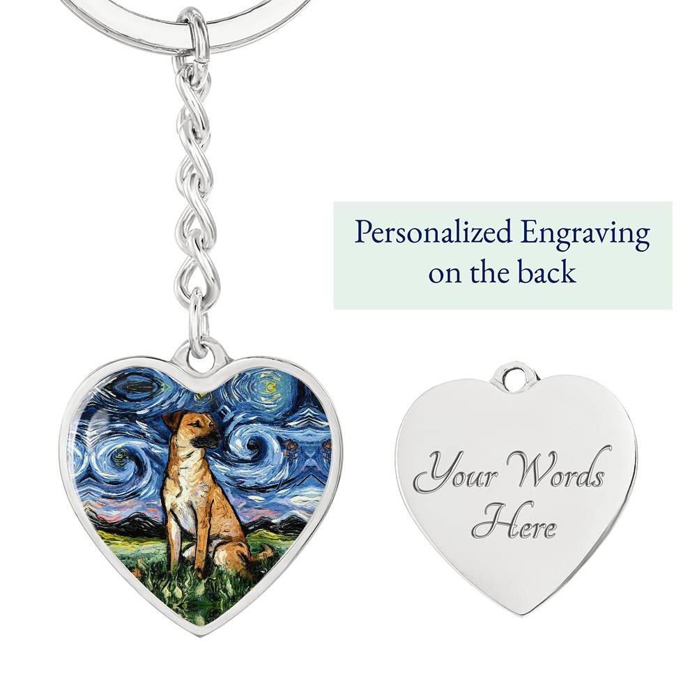 Black Mouth Cur Starry Night Heart Keychain