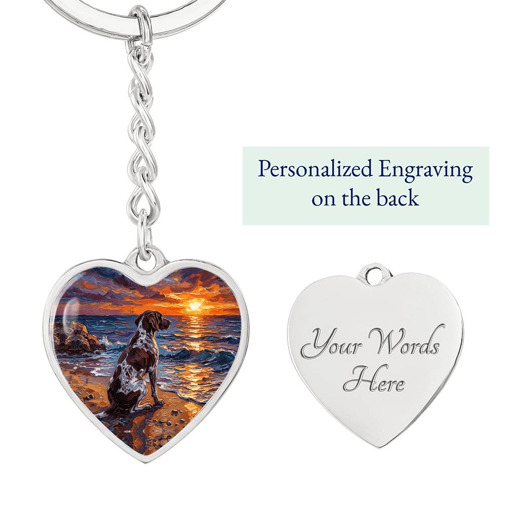Beach Day - German Pointer Heart Keychain
