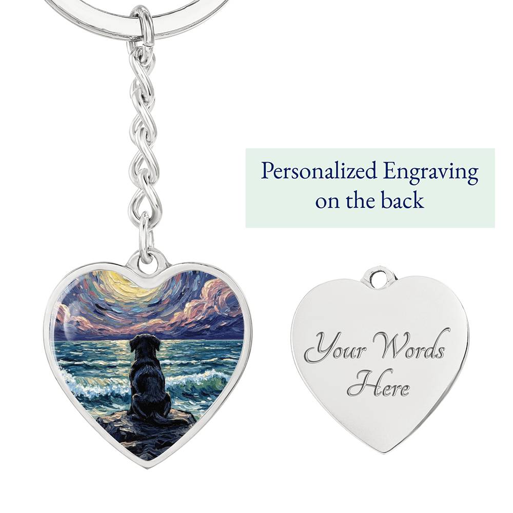 Beach Night - Black Labrador Puppy Heart Keychain