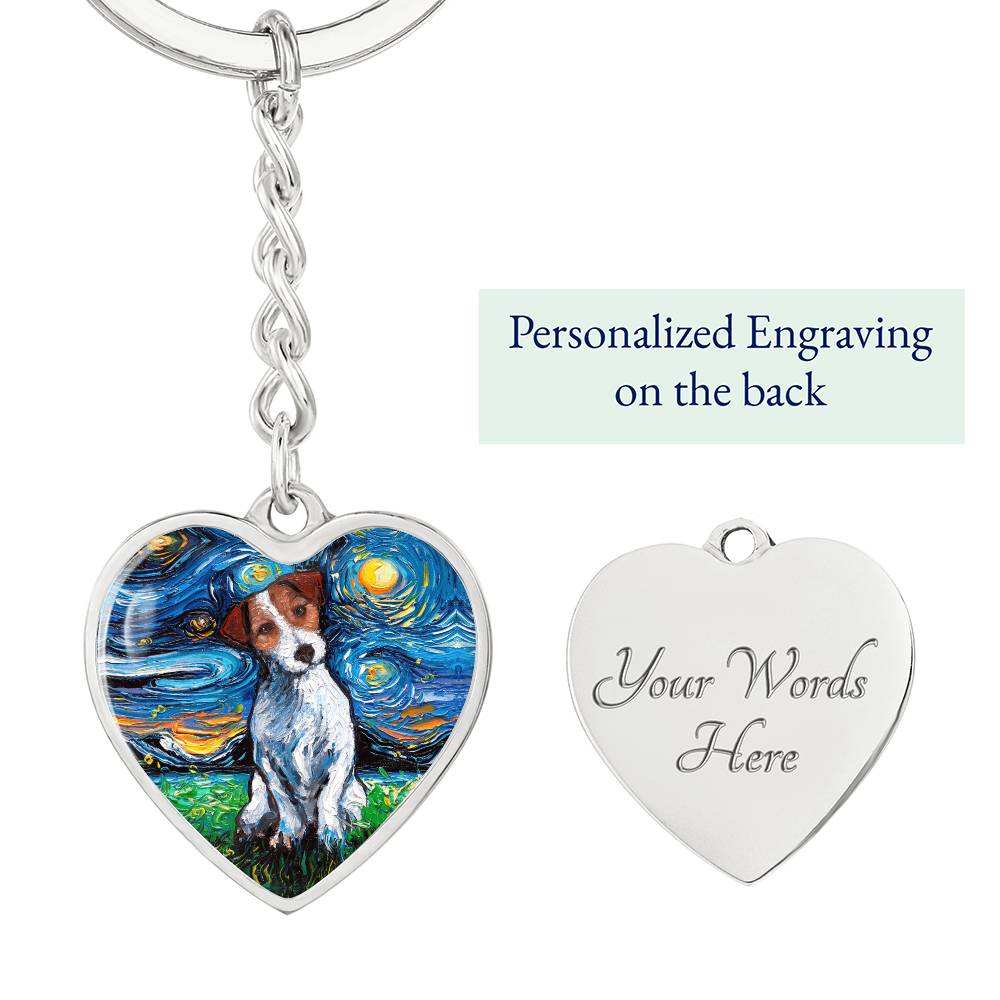 Jack Russell Terrier Starry Night Heart Keychain