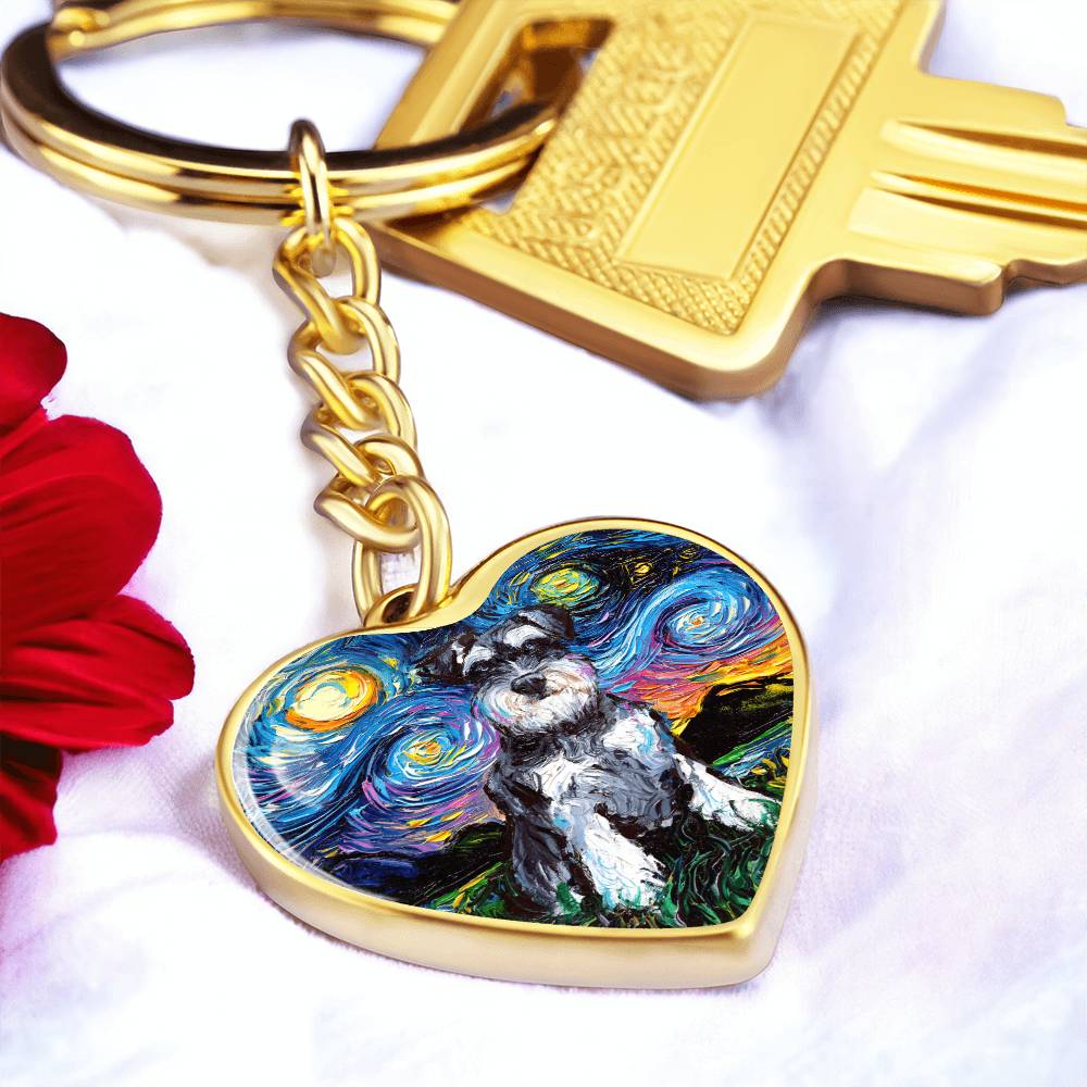 Schnauzer Starry Night Heart Keychain