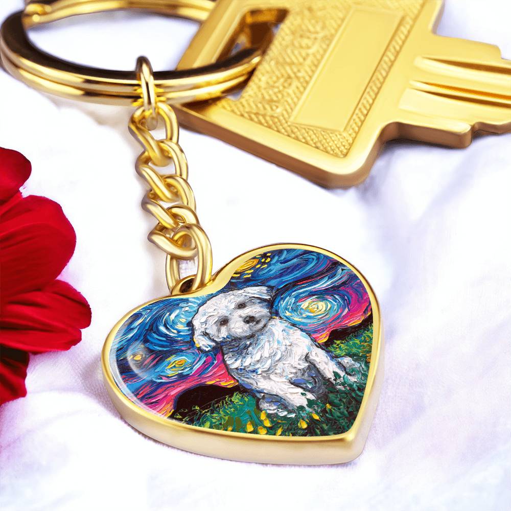 Maltese Starry Night Heart Keychain