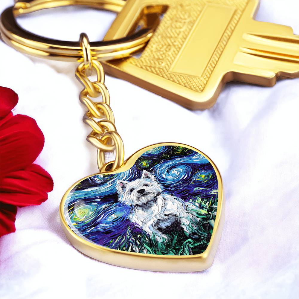 Westie Starry Night Heart Keychain