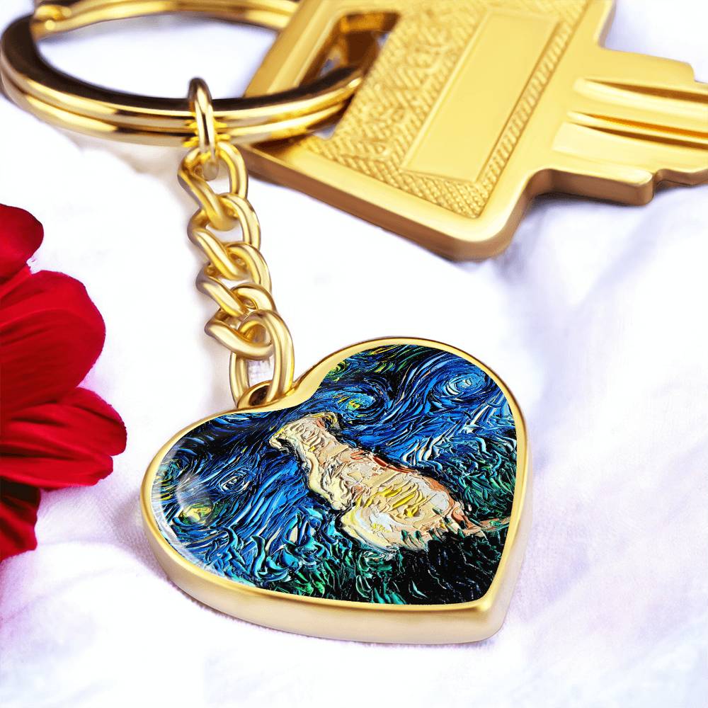Yellow Labrador Back Starry Night Heart Keychain