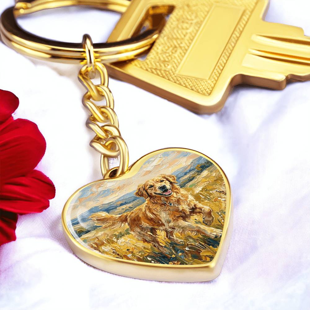 Happy Golden Retriever Heart Keychain