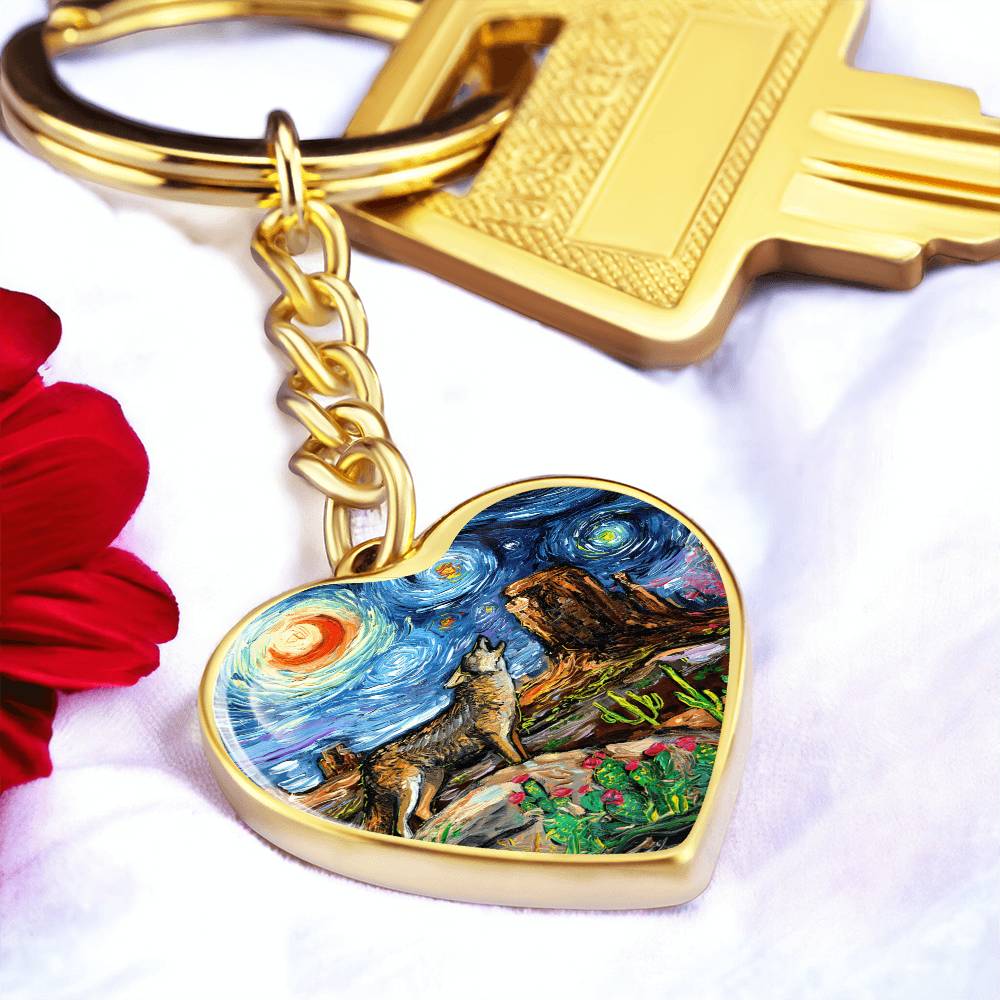 Southwestern Night Starry Night Heart Keychain