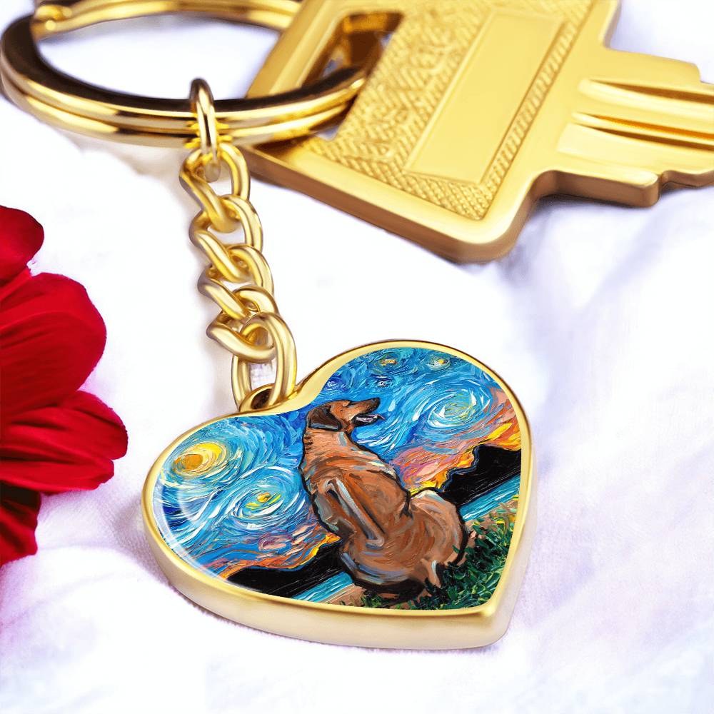 Rhodesian Ridgeback Starry Night Heart Keychain