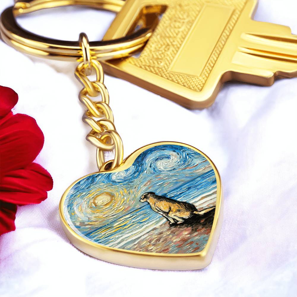 Beach Days - Yellow Labrador Starry Night Heart Keychain