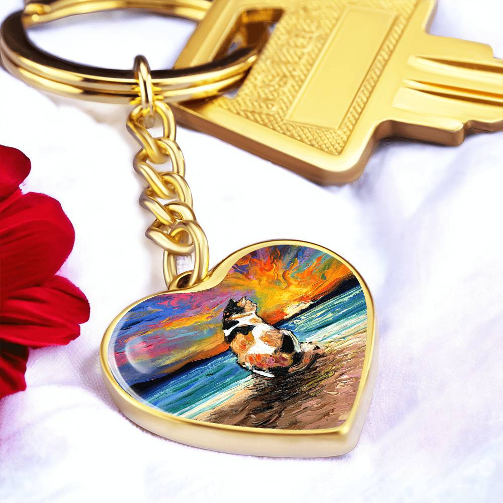 Beach Days - Calico Cat Heart Keychain