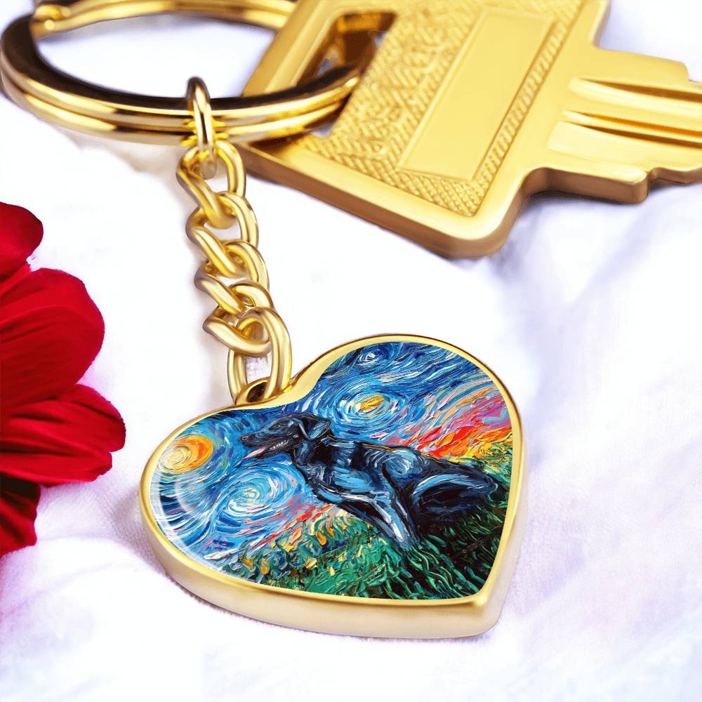 Black Labrador Starry Night Heart Keychain