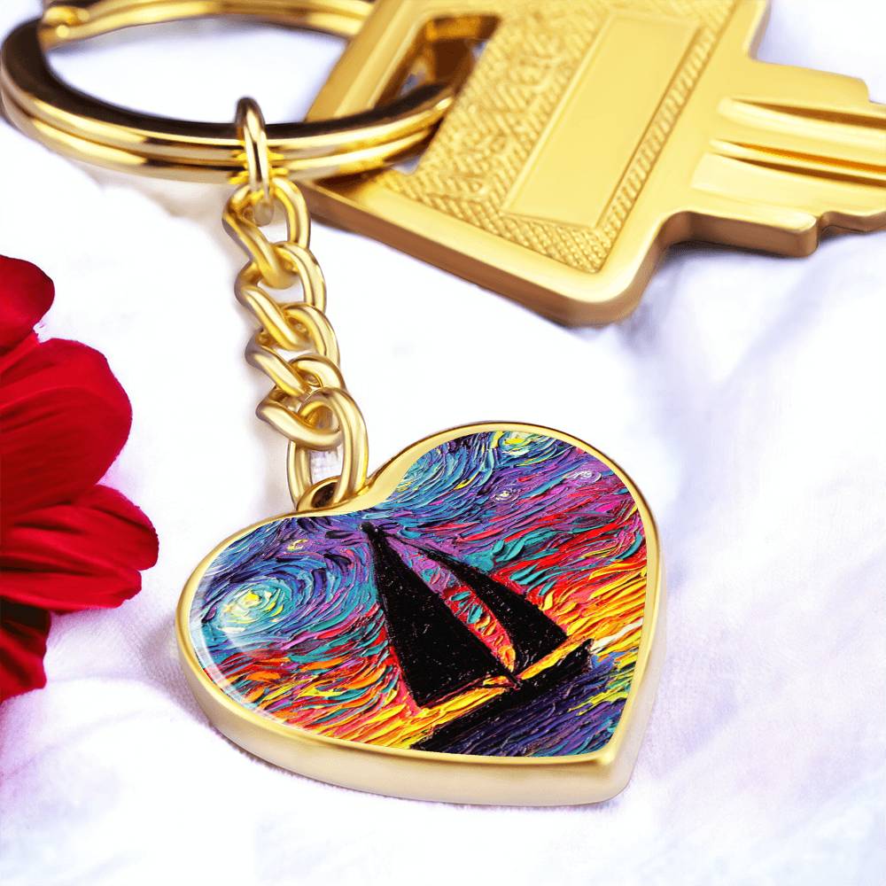 Come Sail Away Starry Night Heart Keychain