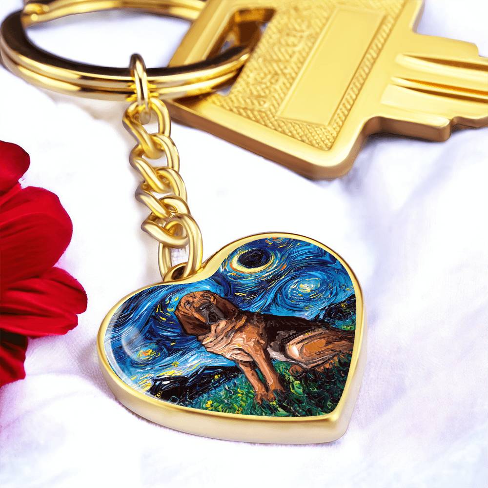 Bloodhound Starry Night Heart Keychain
