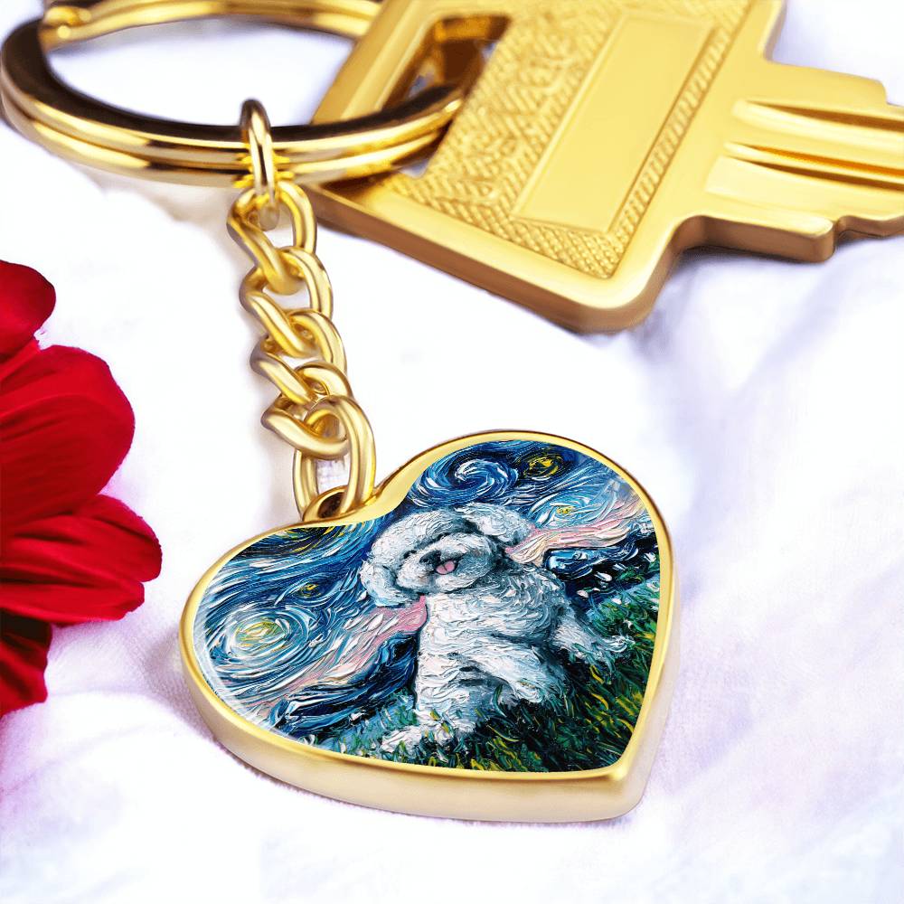 Bichon Frise Starry Night Heart Keychain
