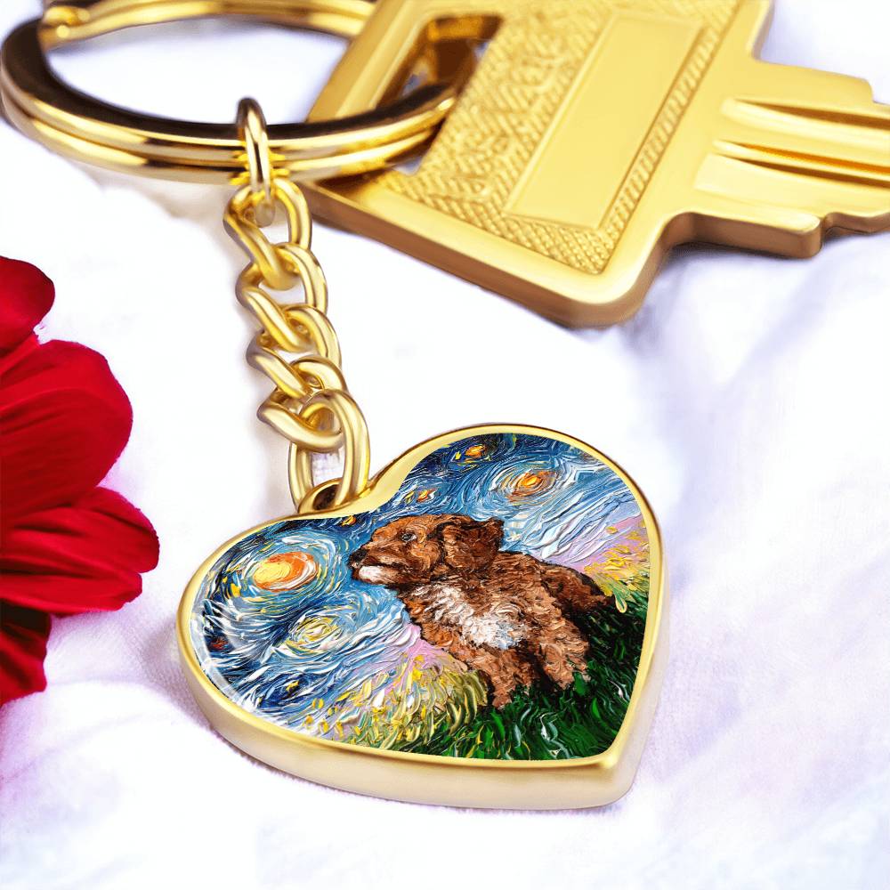 Cavapoo Starry Night Heart Keychain