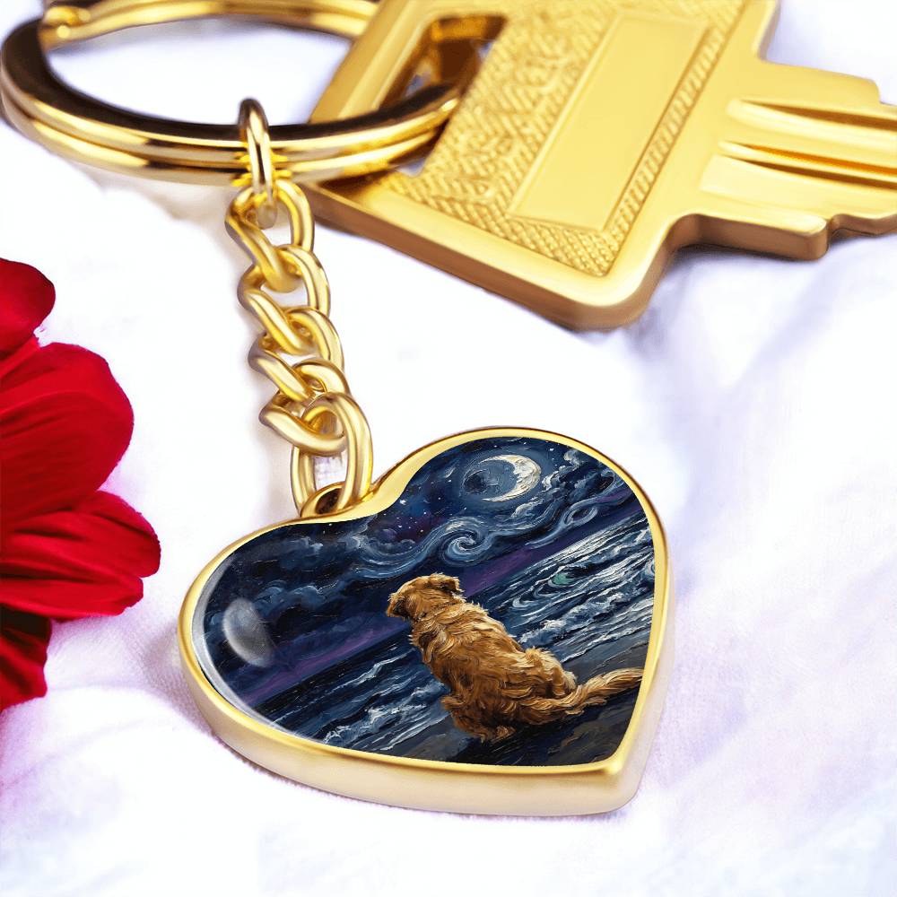 Beach Night - Golden Retriever Heart Keychain