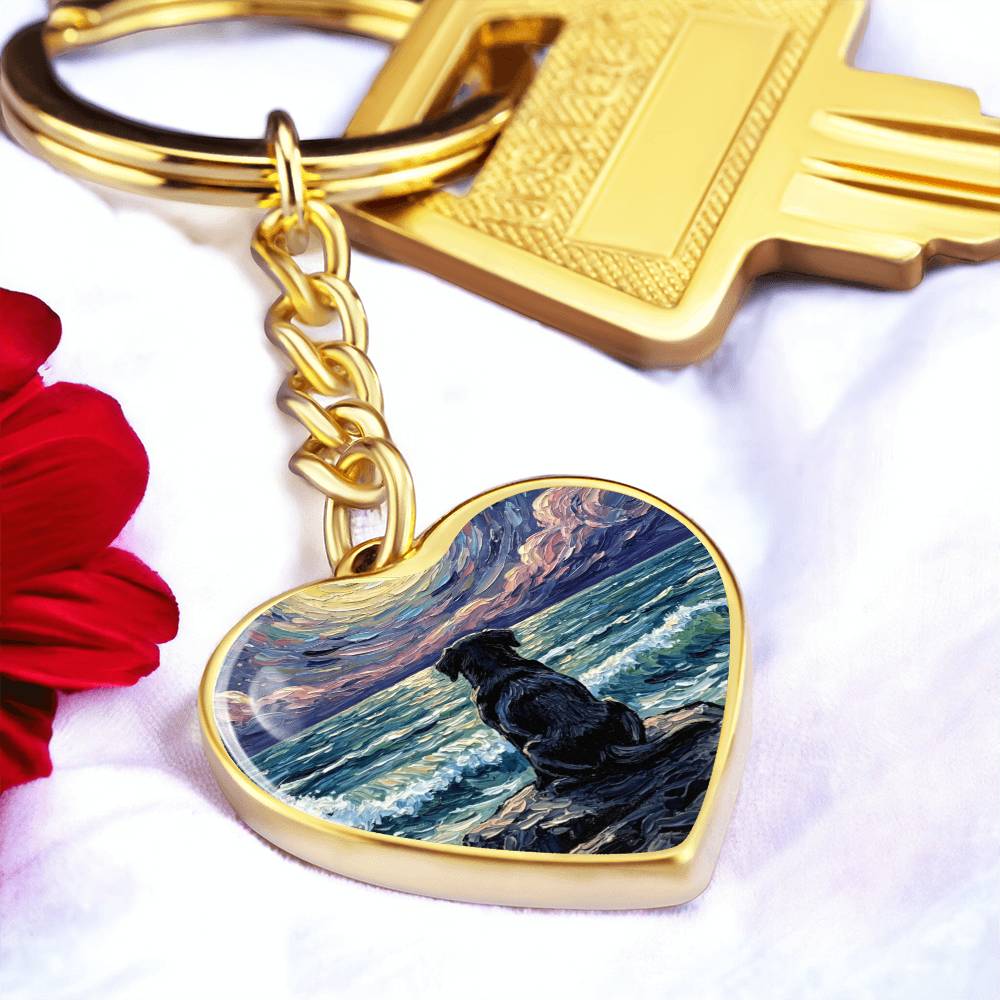 Beach Night - Black Labrador Puppy Heart Keychain