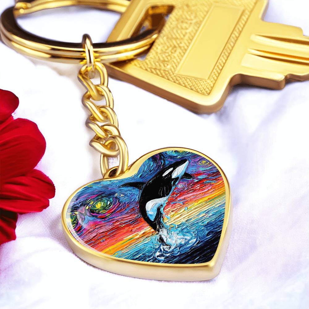 Orca Starry Night Heart Keychain