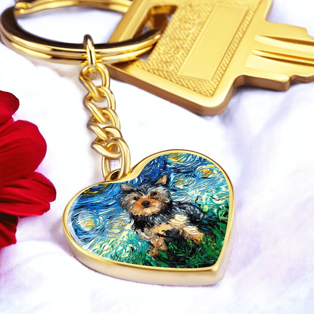 Yorkshire Terrier Starry Night Heart Keychain