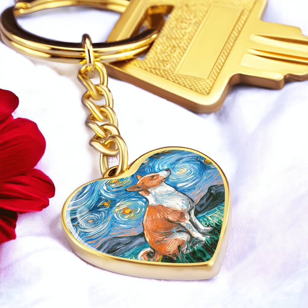 Basenji Starry Night Heart Keychain