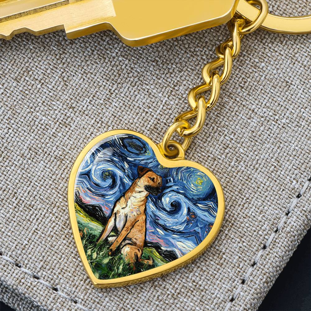 Black Mouth Cur Starry Night Heart Keychain