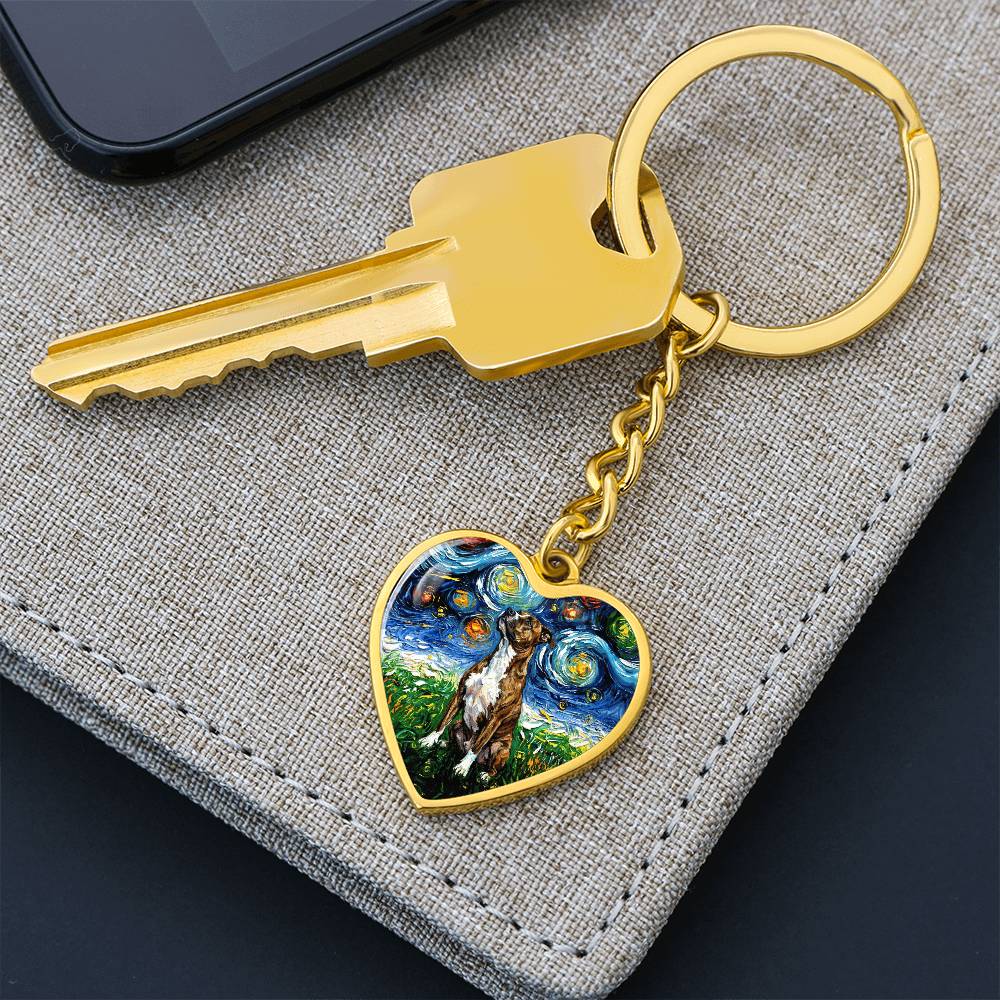 Staffordshire Bull Terrier Starry Night Heart Keychain