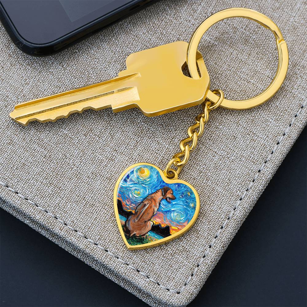 Rhodesian Ridgeback Starry Night Heart Keychain