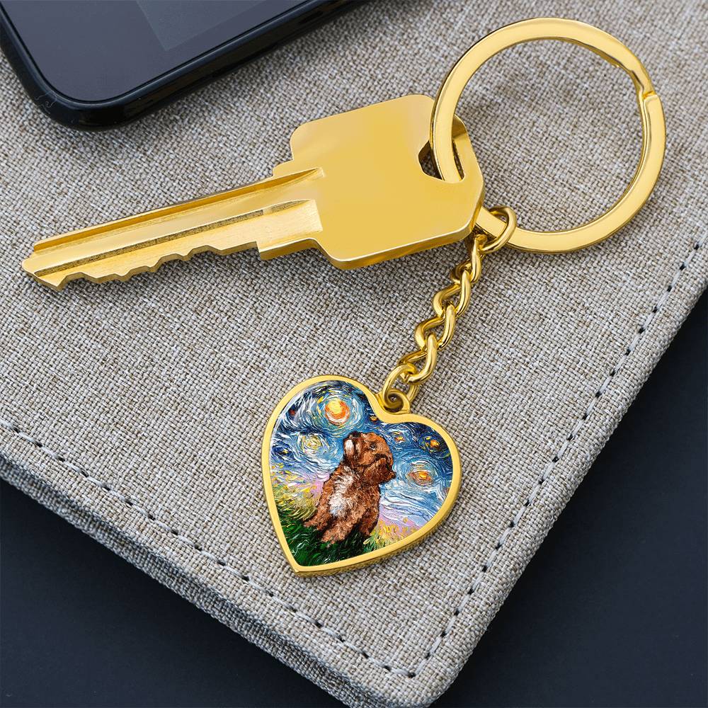 Cavapoo Starry Night Heart Keychain