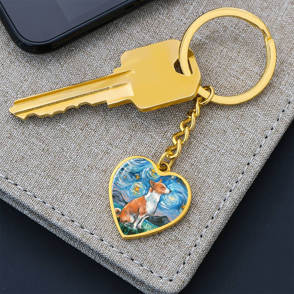 Basenji Starry Night Heart Keychain