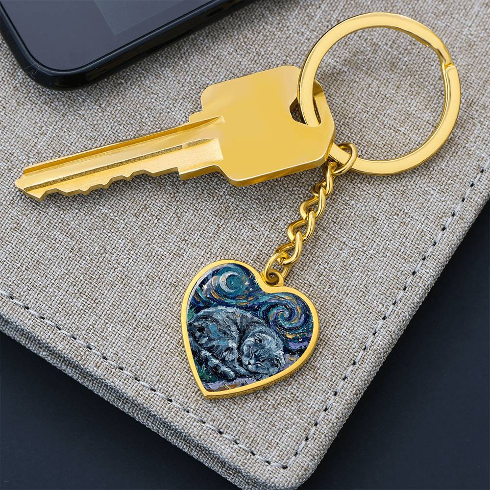 Sleepy Scottish Fold Heart Keychain