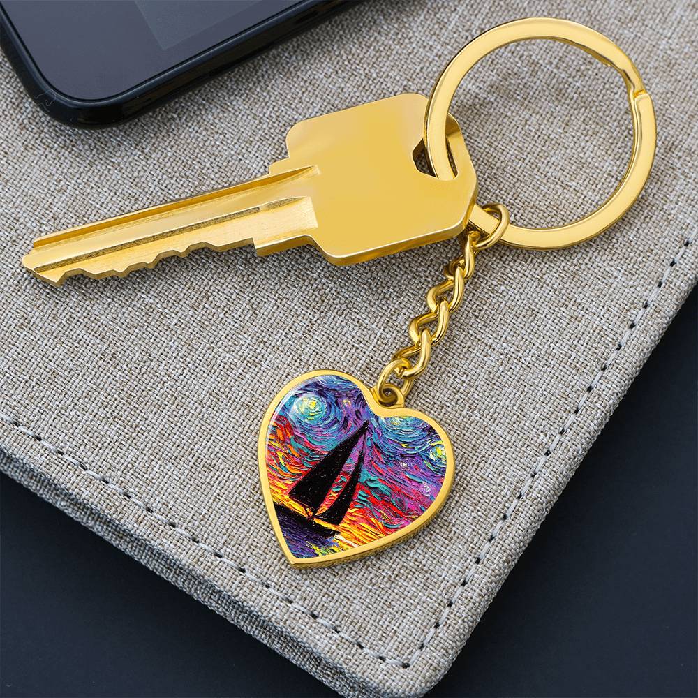 Come Sail Away Starry Night Heart Keychain