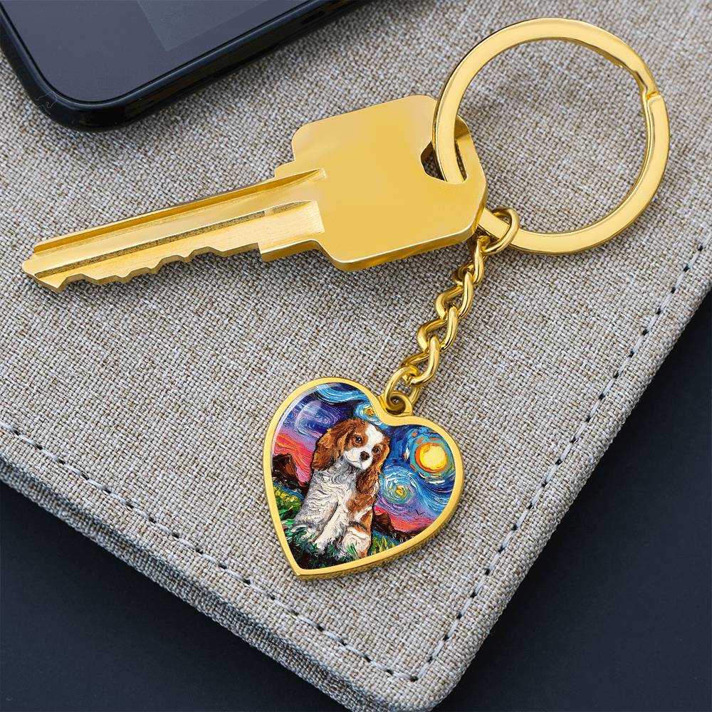 Blenheim Spaniel Starry Night Heart Keychain
