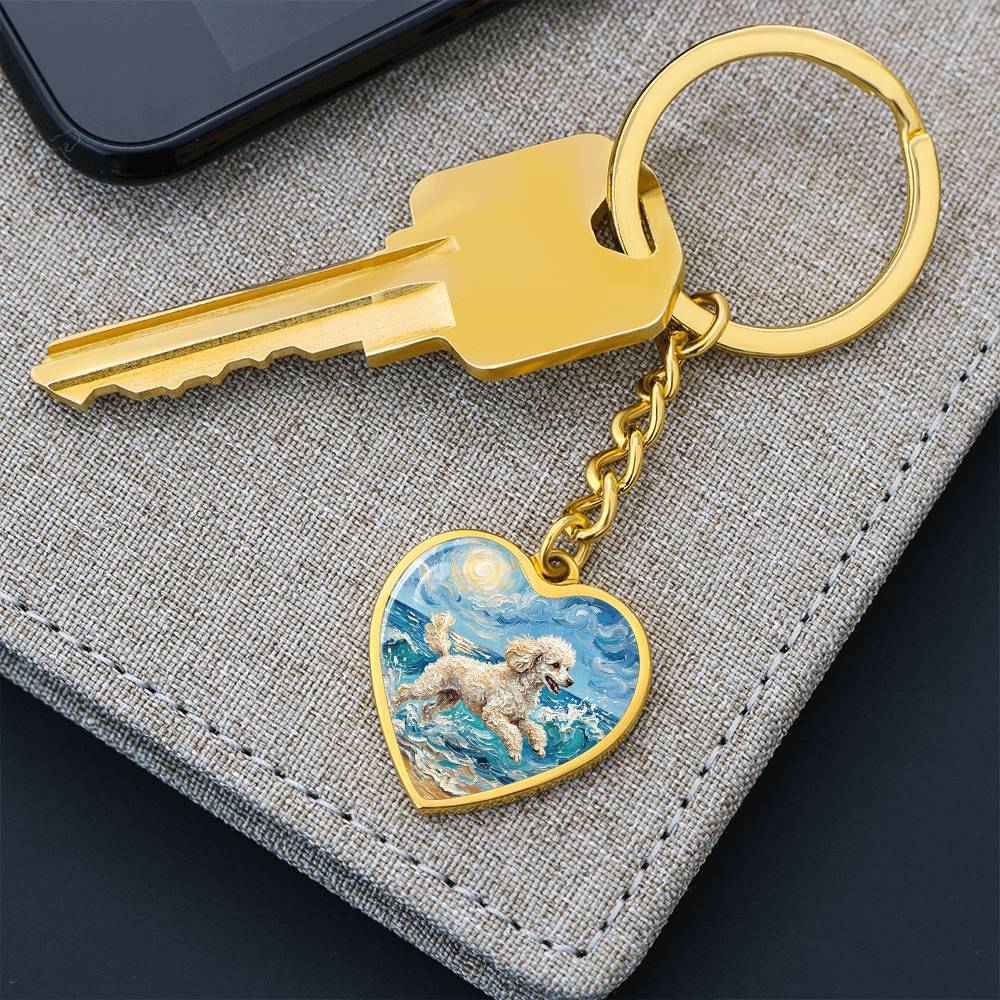 Beach Day - White Toy Poodle Heart Keychain