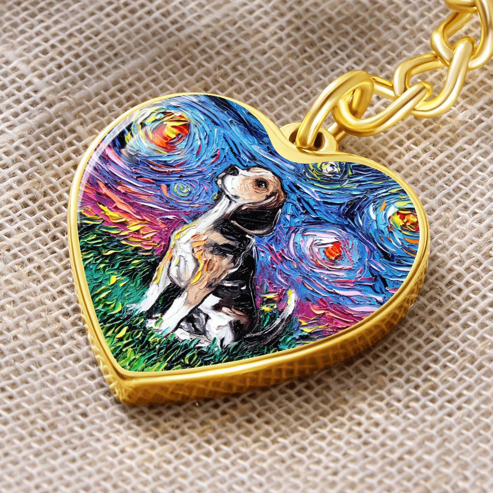 Beagle Starry Night Heart Keychain