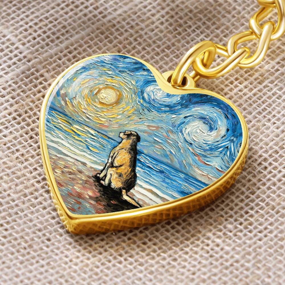 Beach Days - Yellow Labrador Starry Night Heart Keychain