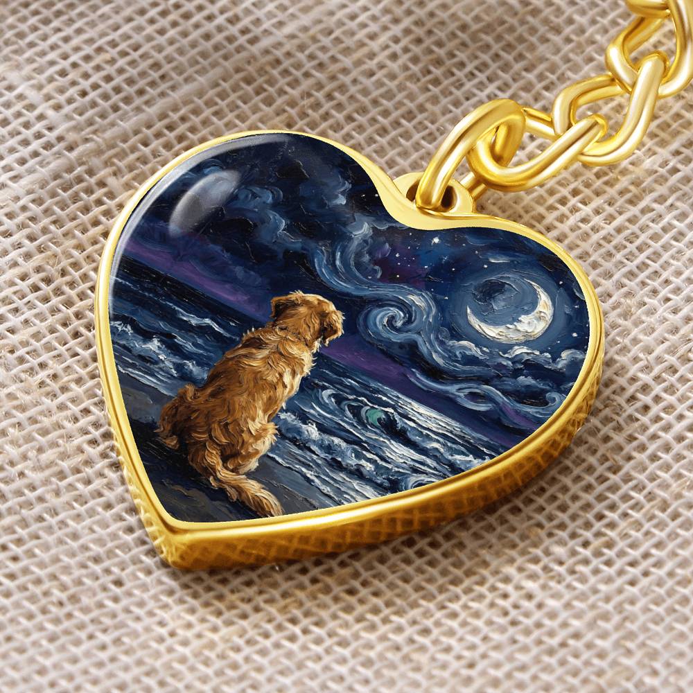Beach Night - Golden Retriever Heart Keychain
