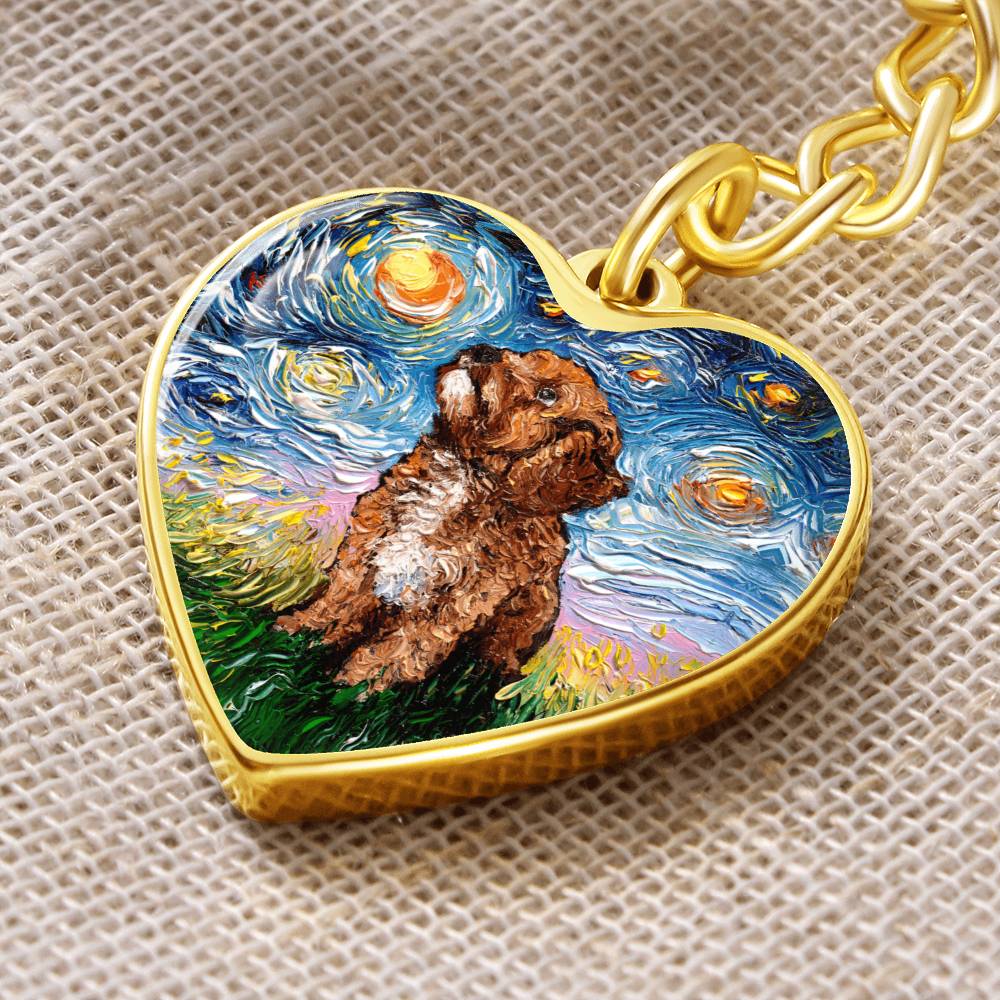 Cavapoo Starry Night Heart Keychain