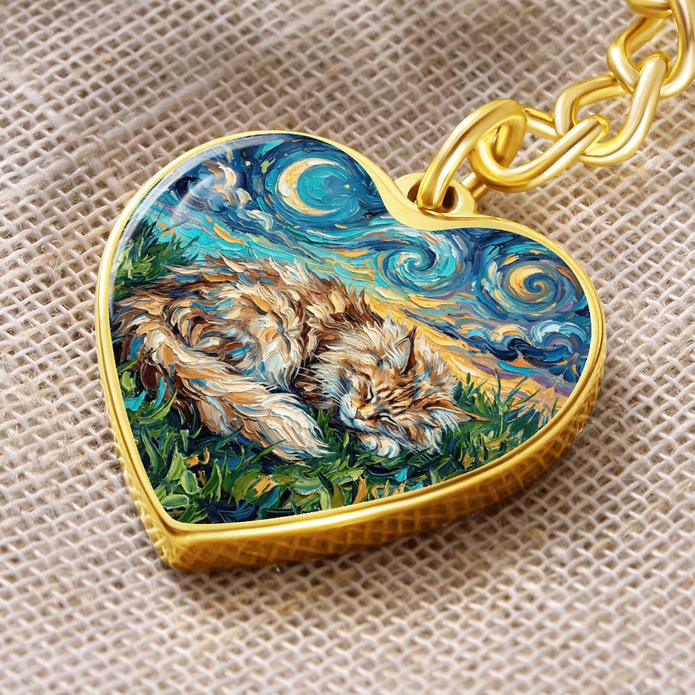 Sleepy Maine Coon Night Heart Keychain