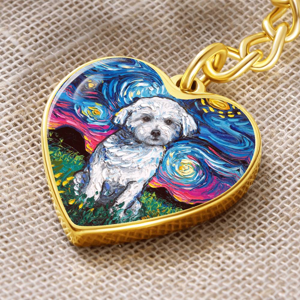 Maltese Starry Night Heart Keychain