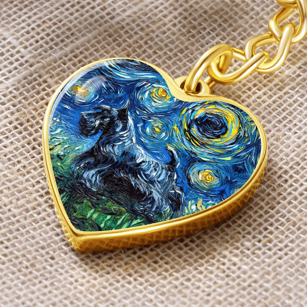Scottish Terrier Starry Night Heart Keychain