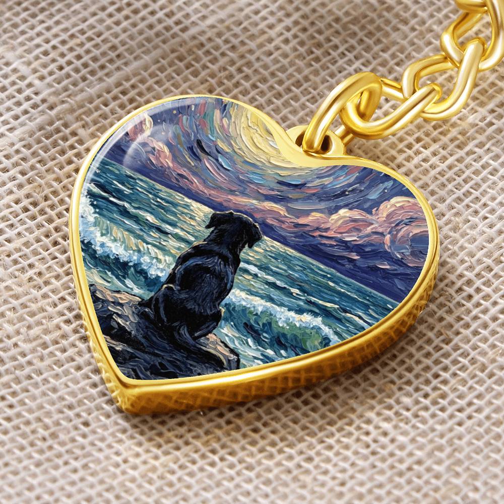 Beach Night - Black Labrador Puppy Heart Keychain