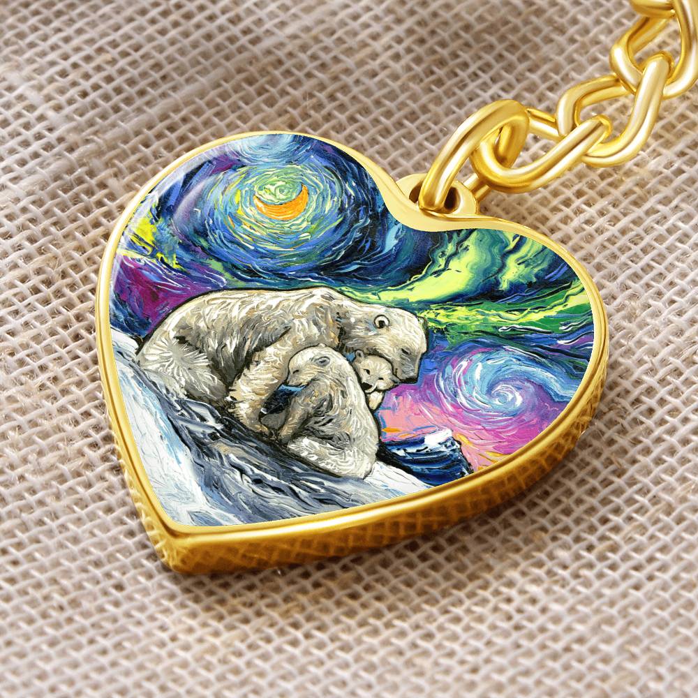 Polar Night Starry Night Heart Keychain