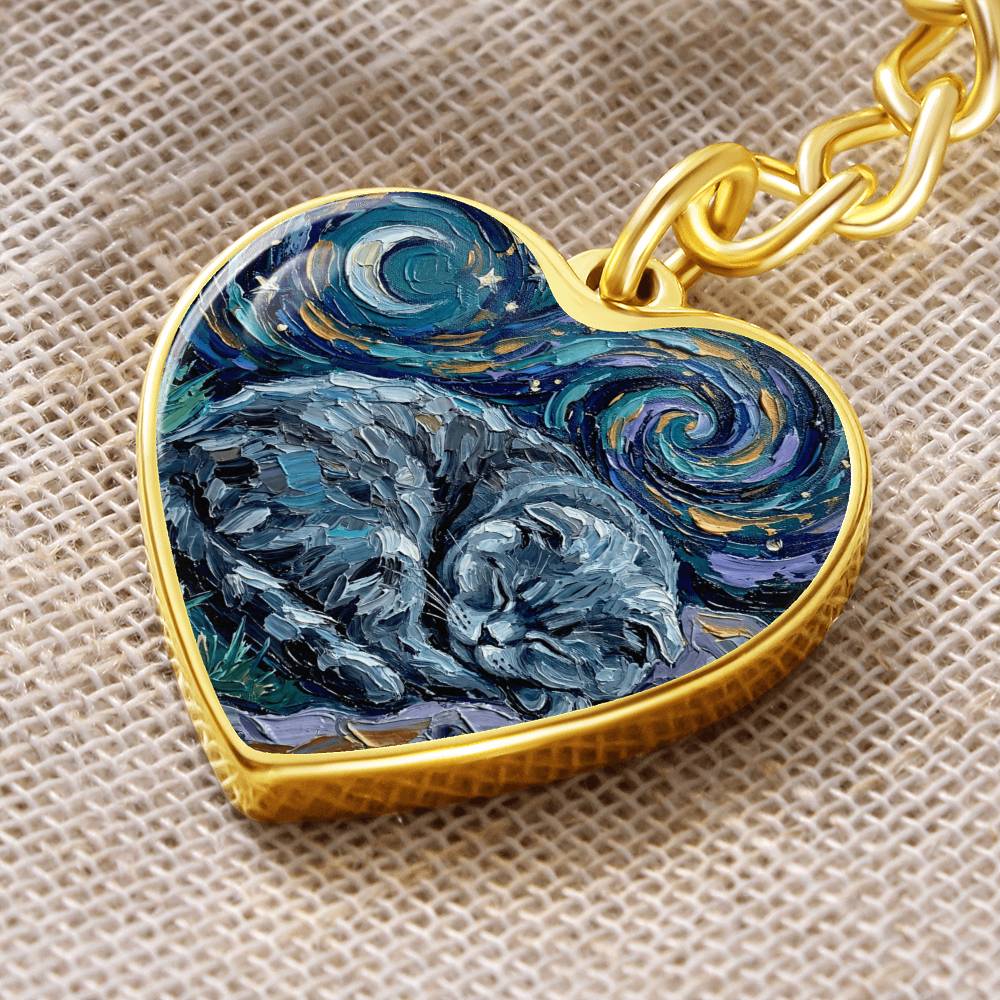 Sleepy Scottish Fold Heart Keychain